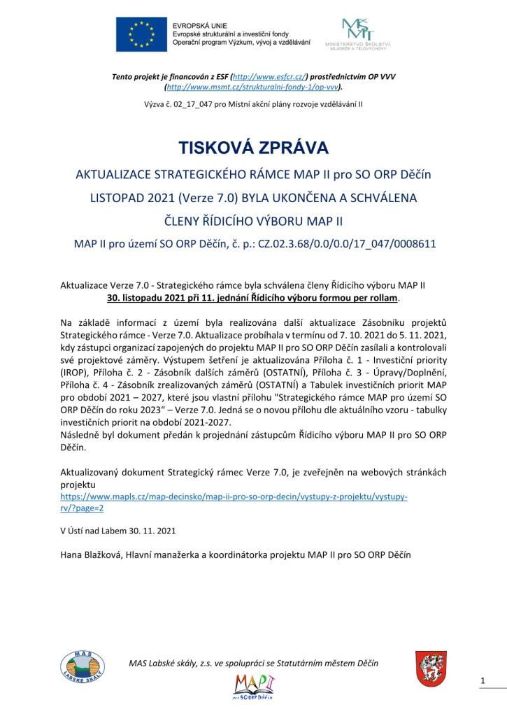 SR VERZE 7.0 - TISKOVA ZPRAVA