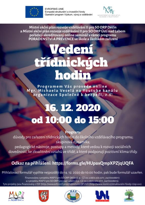 Plakát Vesední třídnických hodin 16. 12. 2020